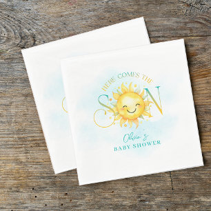 Cute Sunshine Here Comes the Son Baby Shower Napkins