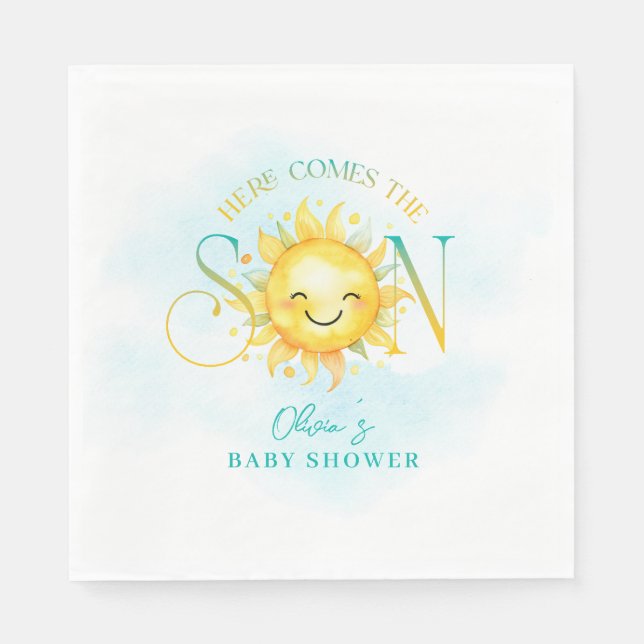 Cute Sunshine Here Comes the Son Baby Shower Napkins (Front)