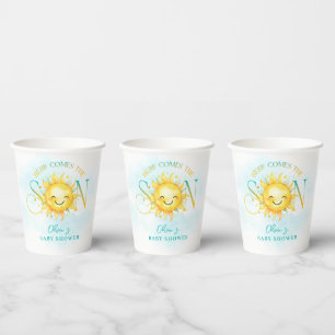 Cute Sunshine Here Comes the Son Baby Shower Paper Cups