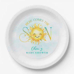 Cute Sunshine Here Comes the Son Baby Shower Paper Plates