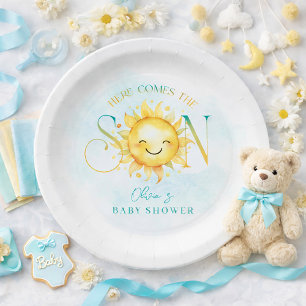 Cute Sunshine Here Comes the Son Baby Shower Paper Plates