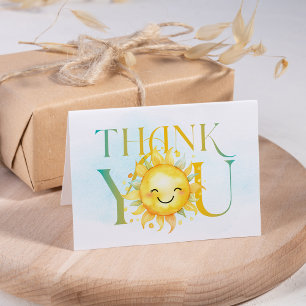 Cute Sunshine Here Comes the Son Baby Shower Thank You Card