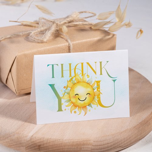 Cute Sunshine Here Comes the Son Baby Shower  Thank You Card