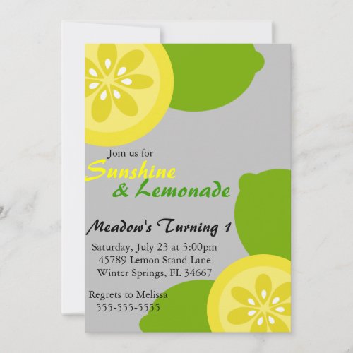 Cute Sunshine  Lemonade Party Invitation