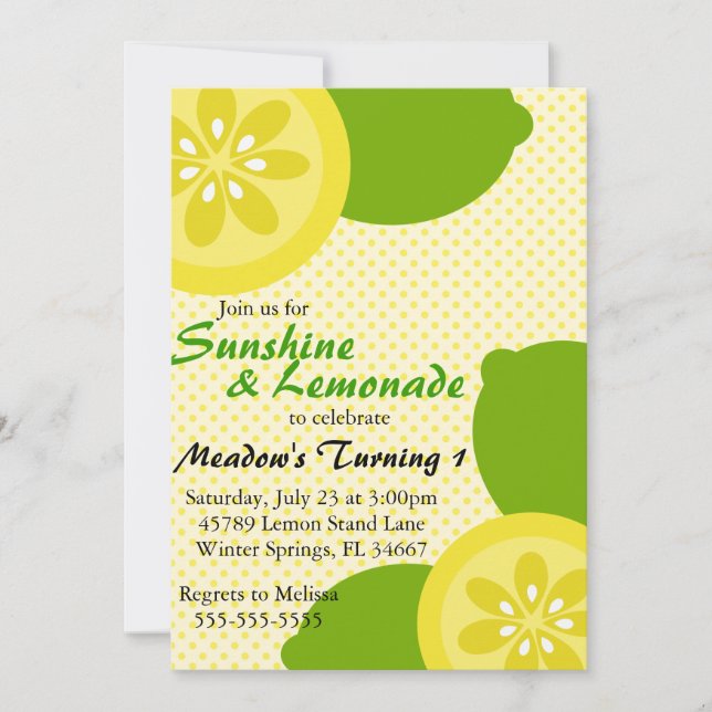 Cute Sunshine & Lemonade Party Invitation (Front)
