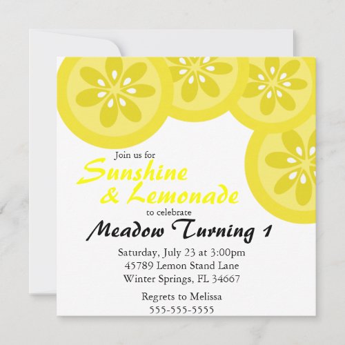 Cute Sunshine  Lemonade Party Invitation