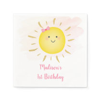 Cute Sunshine Pink & Gold Birthday Napkins