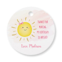Cute Sunshine Pink & Gold Birthday Thank You Favor Tags
