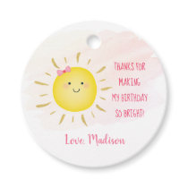 Cute Sunshine Pink & Gold Birthday Thank You Favor Tags