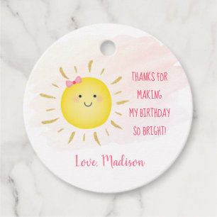 Cute Sunshine Pink & Gold Birthday Thank You Favor Tags