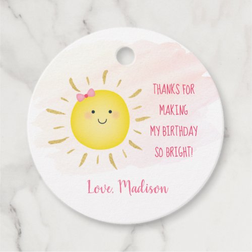 Cute Sunshine Pink  Gold Birthday Thank You Favor Tags