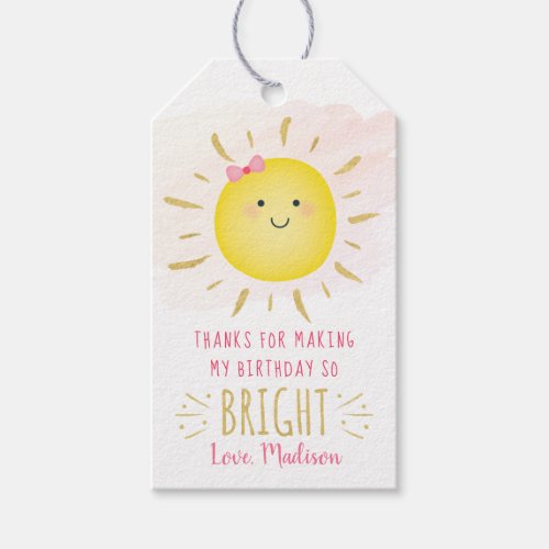 Cute Sunshine Pink  Gold Birthday Thank You Gift Tags