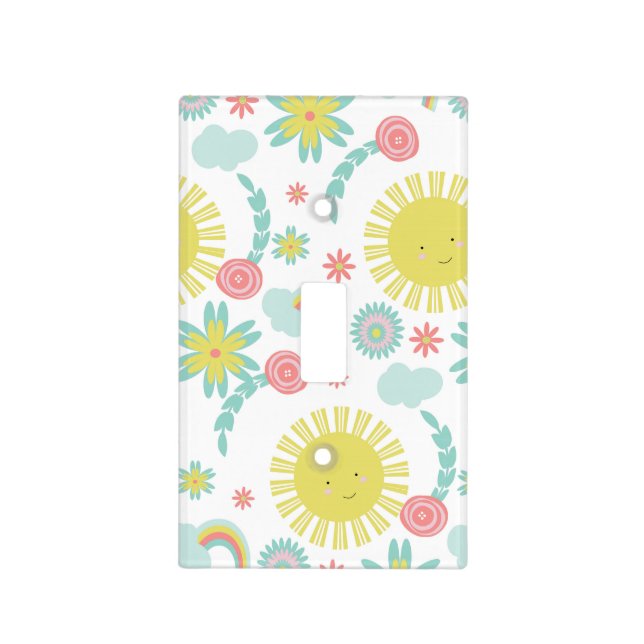 Cute Sunshine Rainbow Floral Summer  Light Switch Cover (Front)