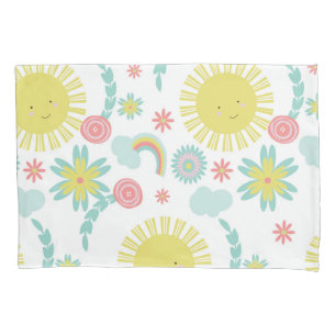 Cute Sunshine Rainbow Floral Summer  Pillow Case