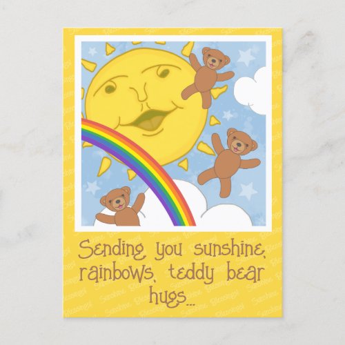 Cute Sunshine Rainbows Get Well Soon Recovery Postcard
