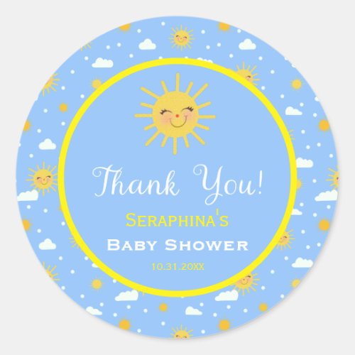 Cute Sunshine Sky Baby Shower Thank You Classic Round Sticker