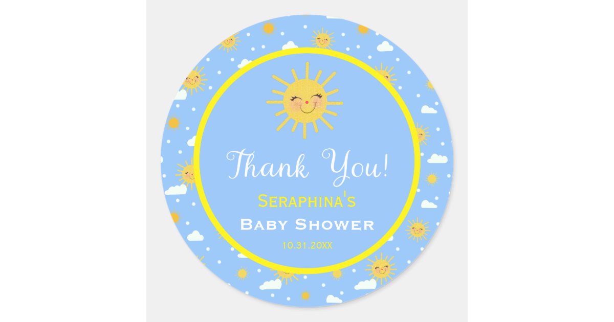 Cute Sunshine Sky Baby Shower Thank You Classic Round Sticker | Zazzle