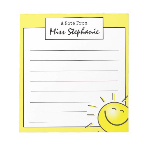 Cute Sunshine Smile Face From Teacher  Notepad