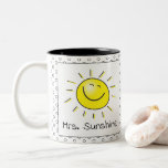 Cute Sunshine Smile Face Teacher Name Two-Tone Coffee Mug