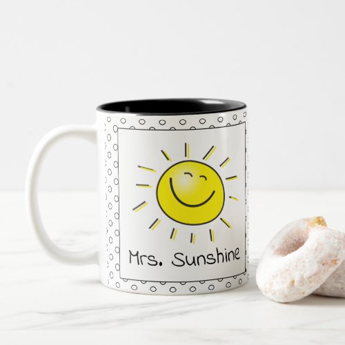 Cute Sunshine Smile Face Teacher Name Two_Tone Coffee Mug