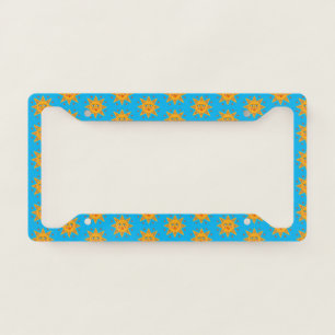 Cute Sunshine Suns Colorful Handmade Boho Blue License Plate Frame