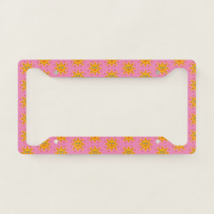 Cute Sunshine Suns Colorful Handmade Boho Pink License Plate Frame