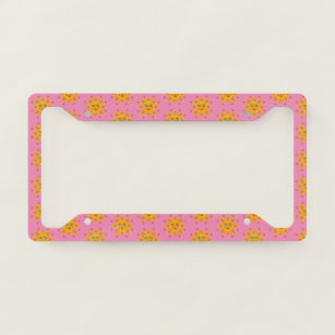 Cute Sunshine Suns Colorful Handmade Boho Pink License Plate Frame