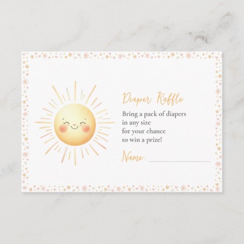 Cute Sunshine Themed Diaper Raffle Baby Shower  Enclosure Card