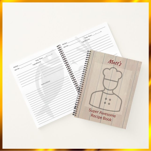 Cute Super Awesome Chef Recipe Notebook For Him (Bookmark my store! https://www.zazzle.com/store/capricepetit)