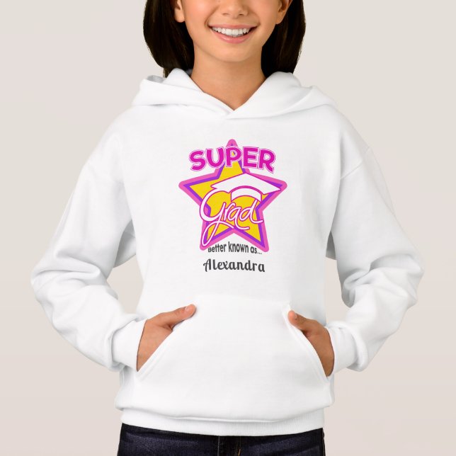 Cute Super Grad Pink - Personalize Name and Year Hoodie (Front)