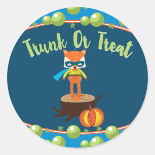 Cute Super Hero Fox Trunk or Treat Classic Round Sticker