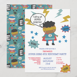 Cute super hero themed Children's Party Invitation