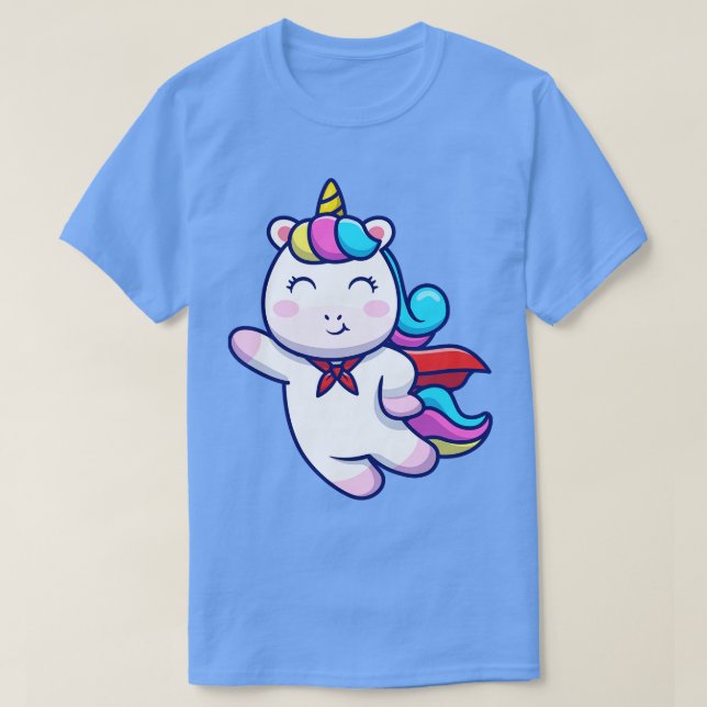Cute Super Hero Unicorn Flying  T-Shirt (Design Front)