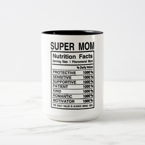Cute Super Mom Nutritional Facts Two_Tone Coffee Mug