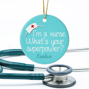 Cute Super Nurse Ceramic Ornament