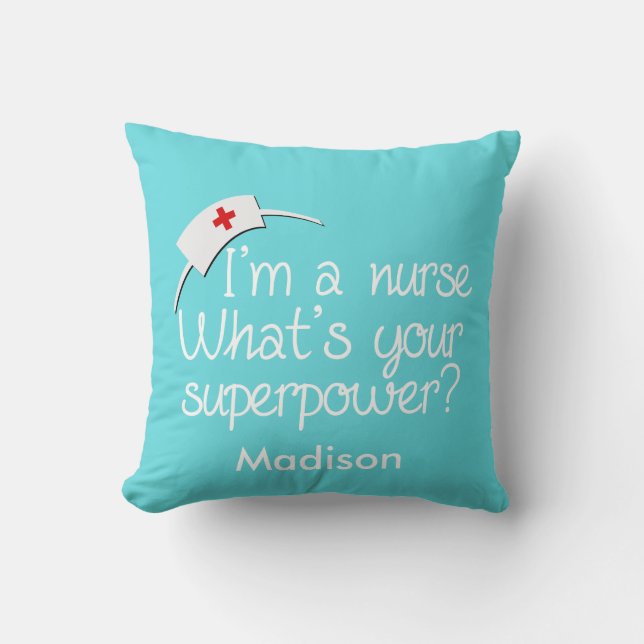 Cute Super Nurse Throw Pillow (Front)