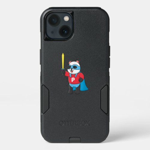 Cute Super Panda Wearing A Mask And Holding Sword iPhone 13 Case