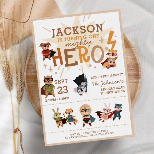 Cute Superhero Animals Kids Birthday Invitation