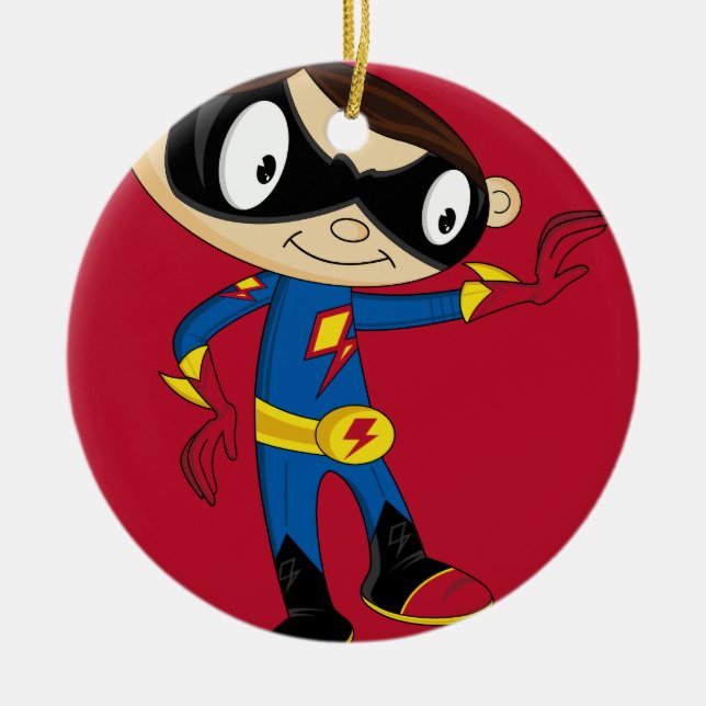 Cute Superhero Boy Ceramic Ornament (Front)