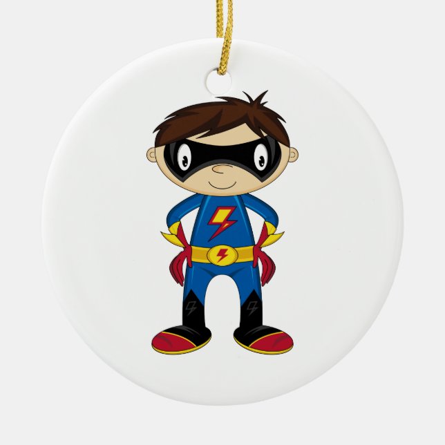 Cute Superhero Boy Ceramic Ornament (Front)