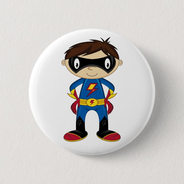 Cute Superhero Boy Pinback Button (Front)