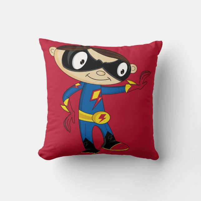 Cute Superhero Boy Throw Pillow (Front)