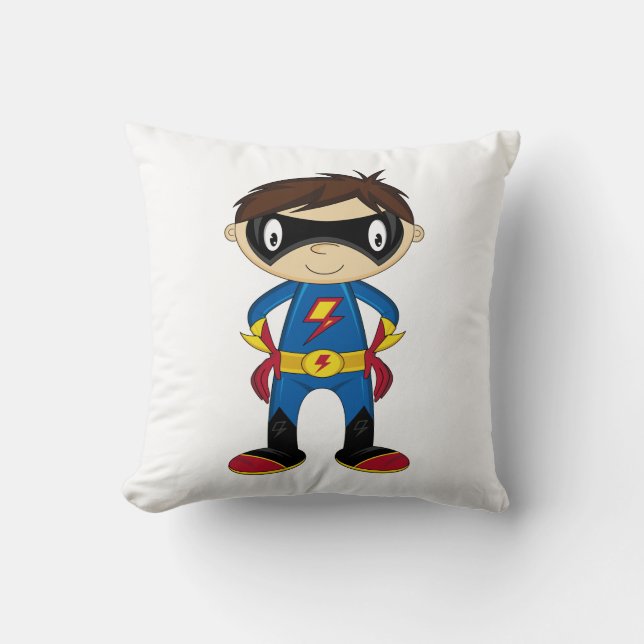 Cute Superhero Boy Throw Pillow (Front)