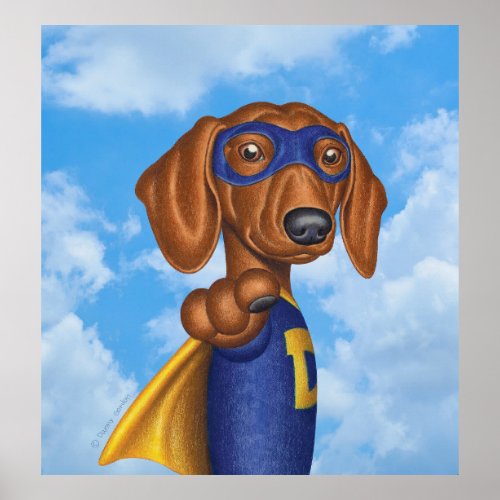 Cute Superhero Dachshund Poster