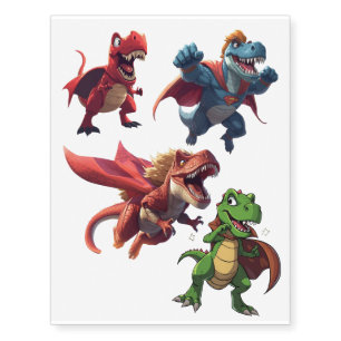 Cute Superhero Dinosaurs Temporary Tattoos