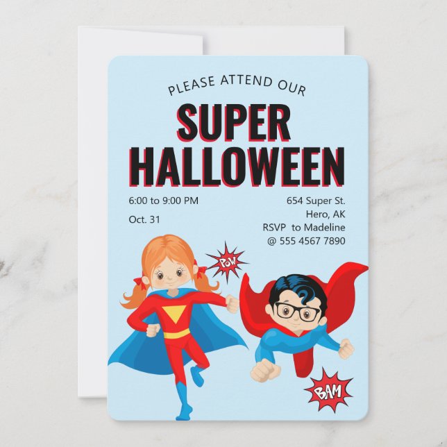 Cute Superhero Kids Halloween Party New Fab Value  Invitation (Front)
