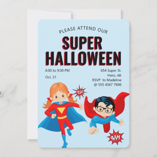 Cute Superhero Kids Halloween Party New Fab Value  Invitation