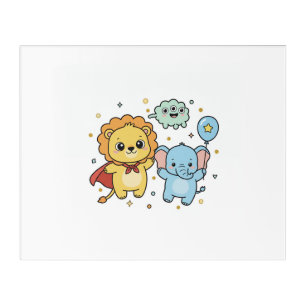 Cute Superhero Lion and Elephant Friends Cartoon Acrylic Print