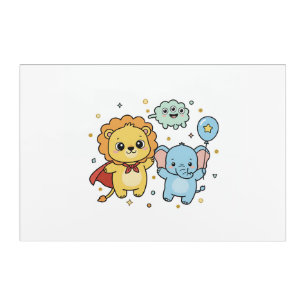 Cute Superhero Lion and Elephant Friends Cartoon Acrylic Print