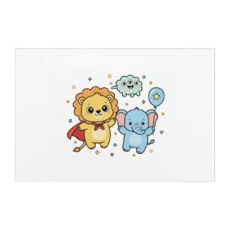 Cute Superhero Lion and Elephant Friends Cartoon Acrylic Print